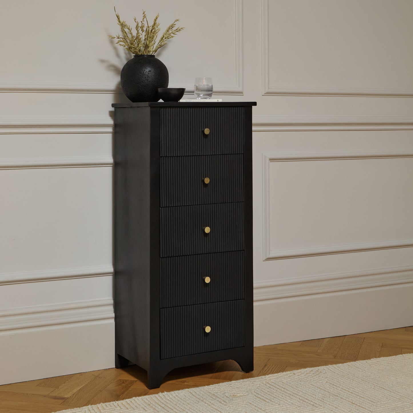 Jade 5 Drawer Tallboy - Jet Black - Laura James