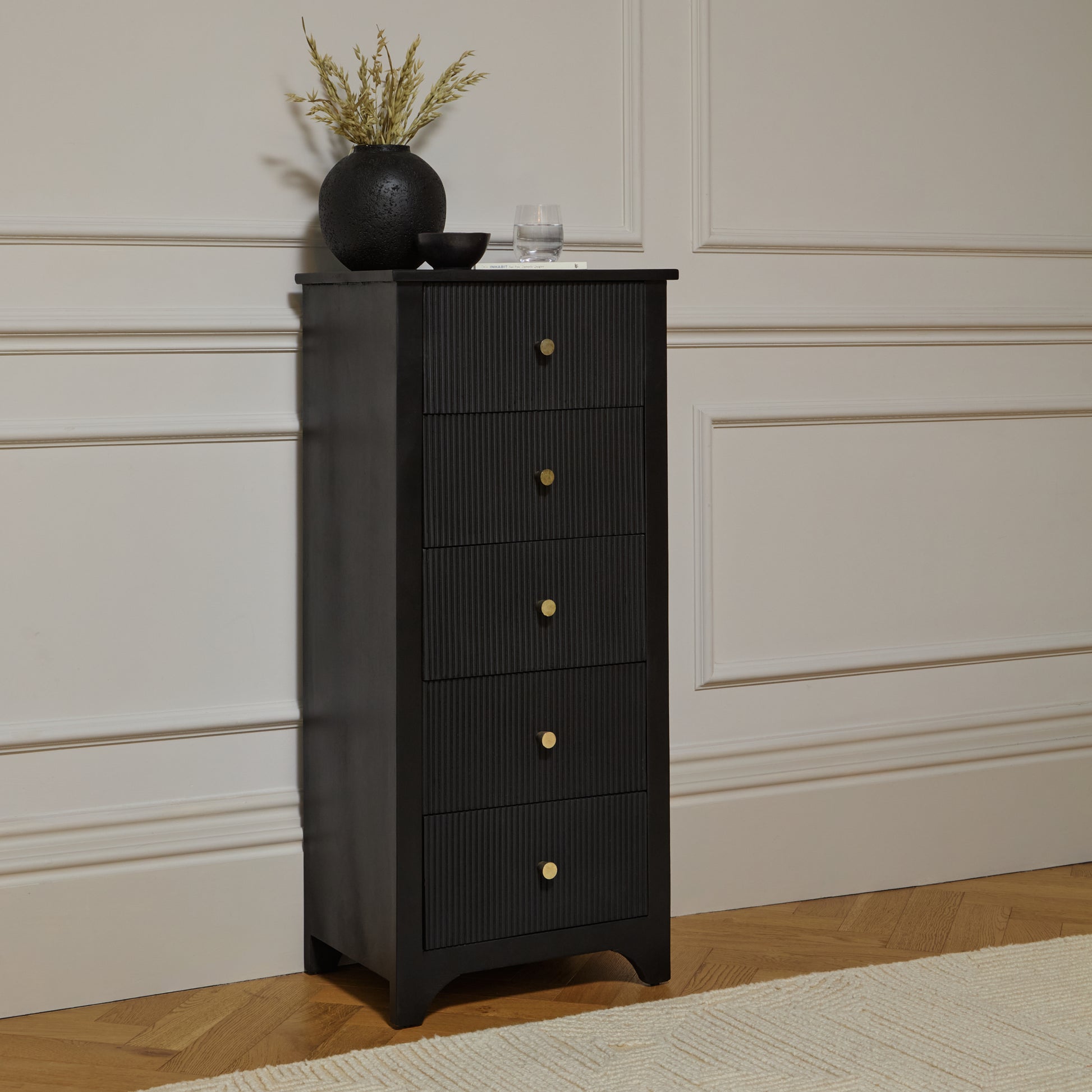 Jade 5 Drawer Tallboy - Jet Black - Laura James