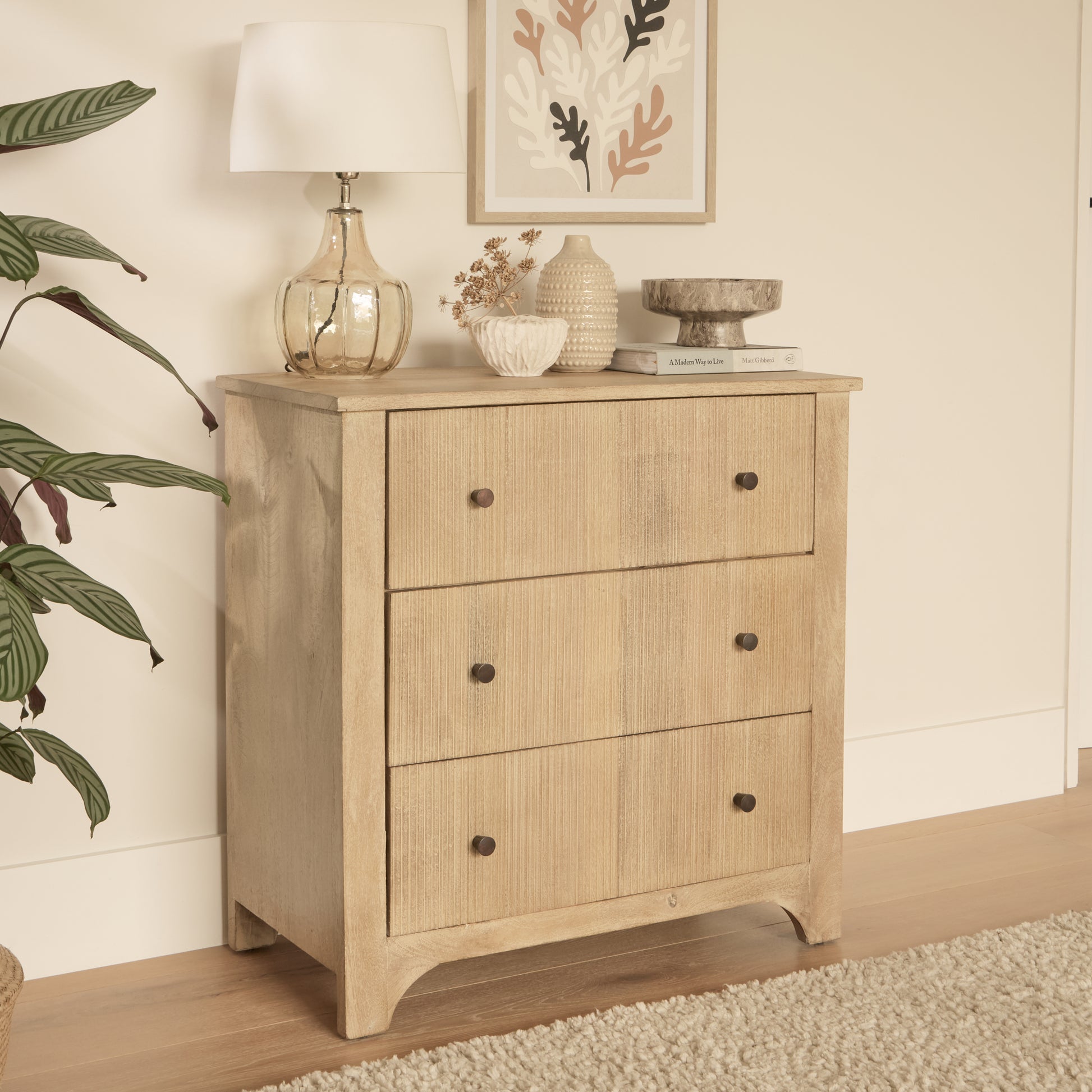 Jade 3 Drawer Chest of Drawers - Chalked Mango Wood - Laura James