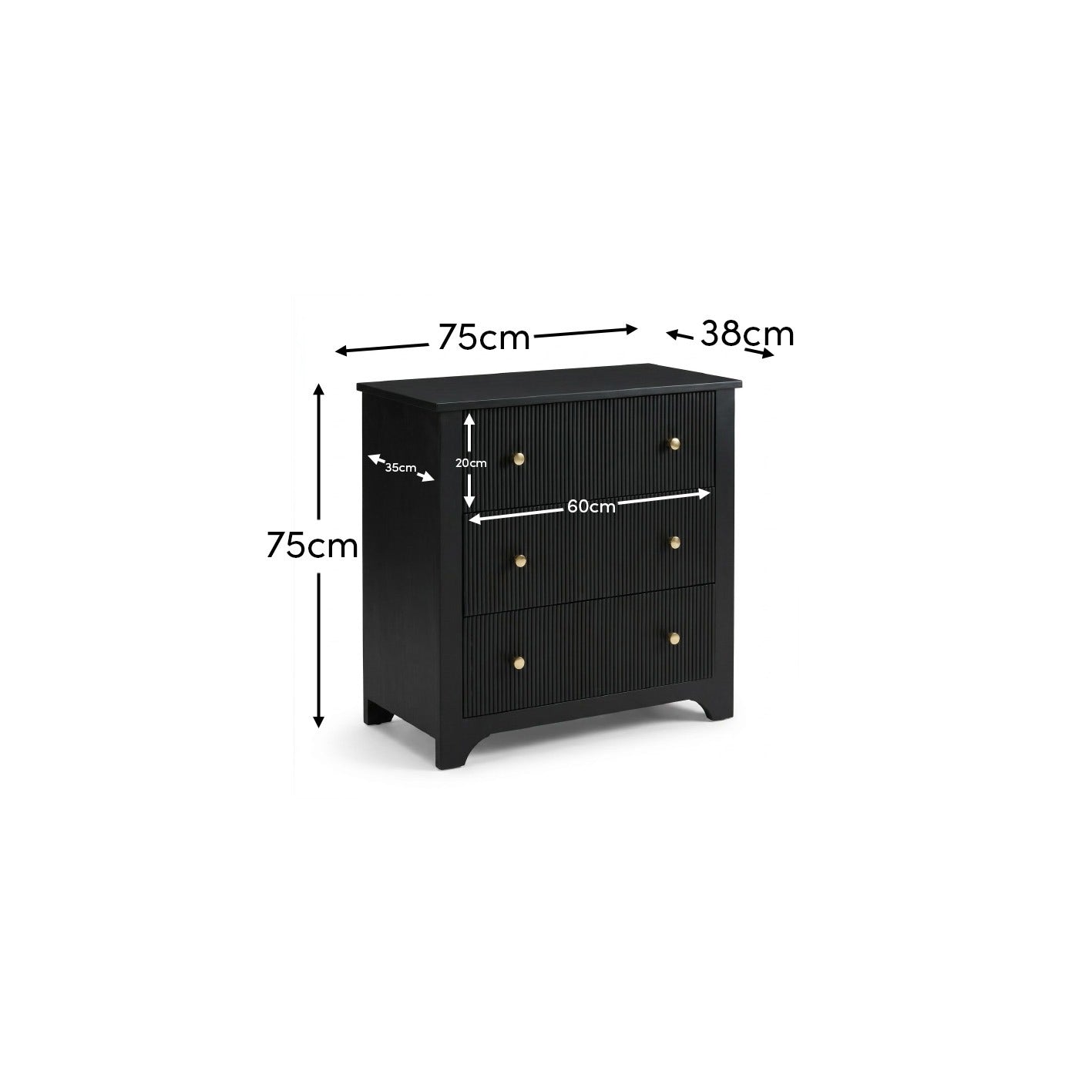 Jade 3 Drawer Chest of Drawers - Jet Black - Laura James