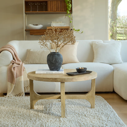 Jade Chalked Mango Wood Round Coffee Table - Laura James