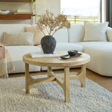 Jade Chalked Mango Wood Round Coffee Table - Laura James