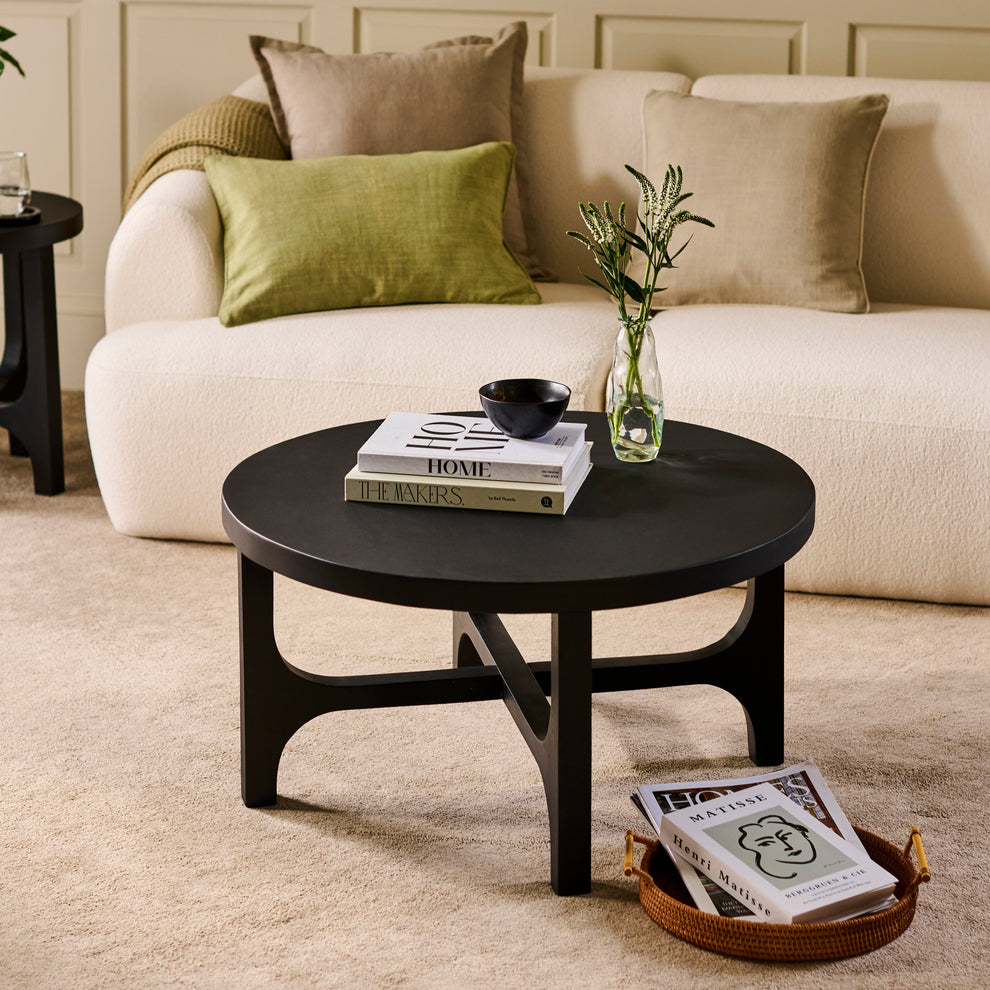 Jade Round Coffee Table Jet Black Mango Wood | Laura James