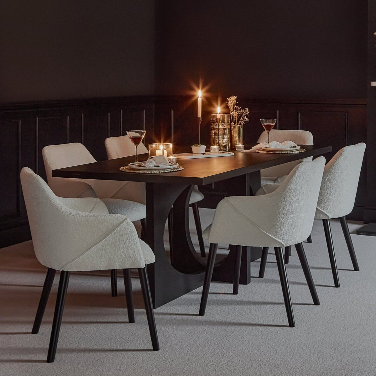 Jade 6 Seater Rectangular Jet Black Acacia Wood Dining Table with Freya ...