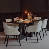 Jade Jet Black Rectangular Acacia Dining Table Set - 6 Seater - Freya Boucle Armchairs with Black Legs
- Laura James 