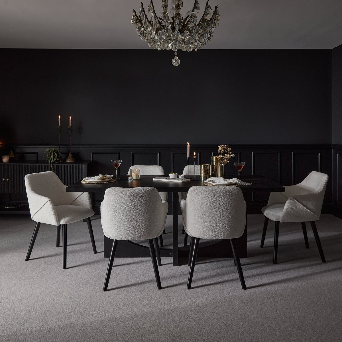 Jade 6 Seater Rectangular Jet Black Acacia Wood Dining Table with Freya ...