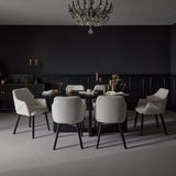 Jade Jet Black Rectangular Acacia Dining Table Set - 6 Seater - Freya Boucle Armchairs with Black Legs
- Laura James 