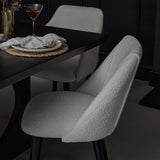 Jade Jet Black Rectangular Acacia Dining Table Set - 6 Seater - Freya Boucle Dining Chairs with Black Legs - Laura James 