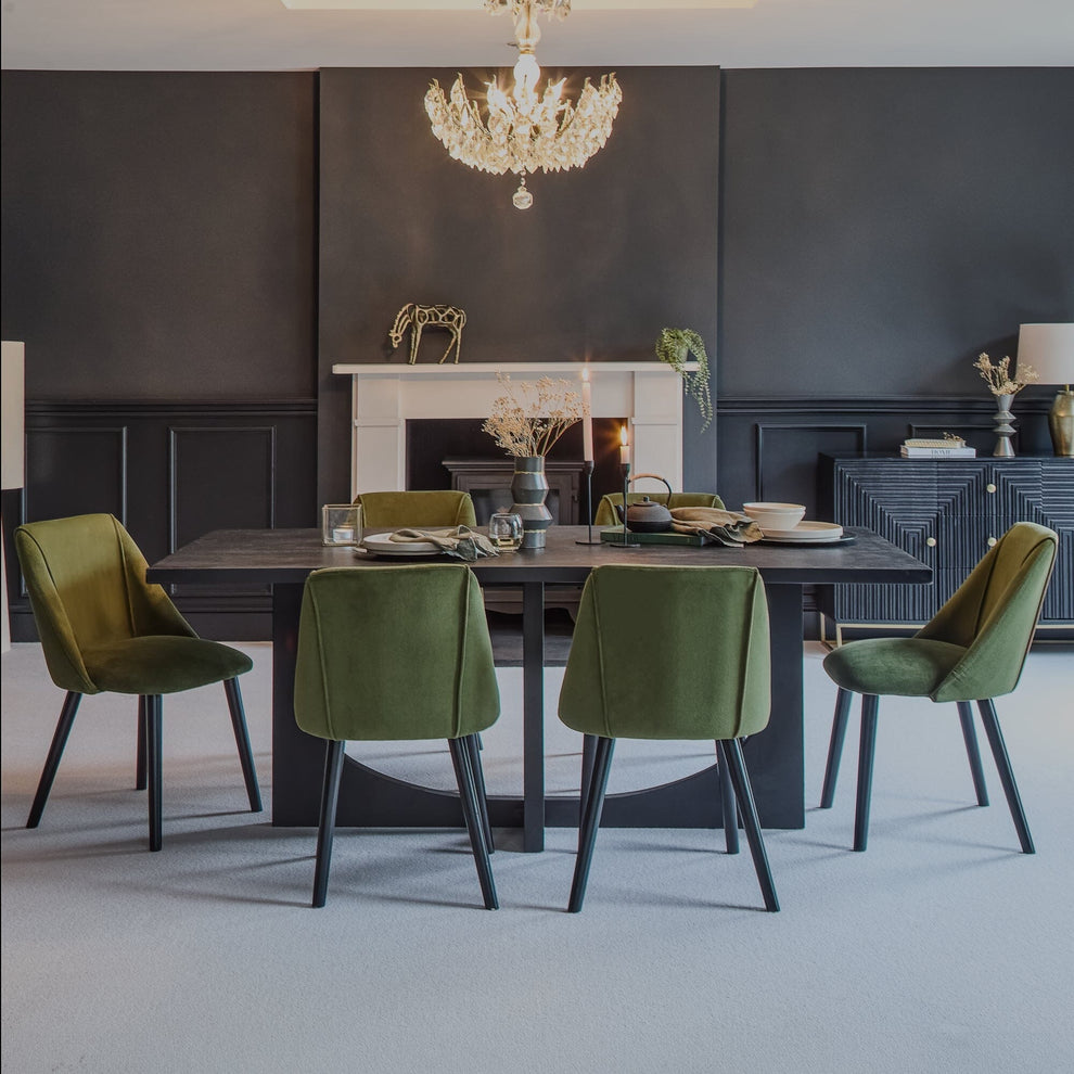 Freya Green Velvet Dining Chair - Set Of 2 - Black Oak Legs - Laura James