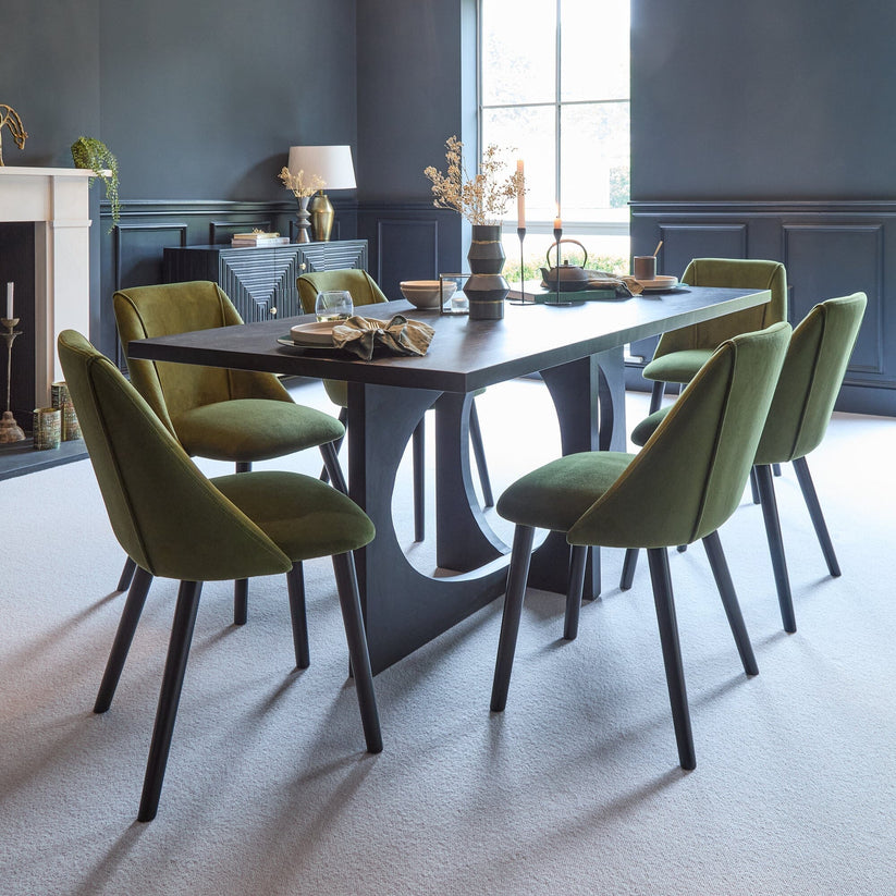 Freya Green Velvet Dining Chair - Set Of 2 - Black Oak Legs - Laura James
