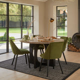 Jade Round Mango Wood 4 Seater Dining Set with Freya Fern Green Dining Chairs - Laura James