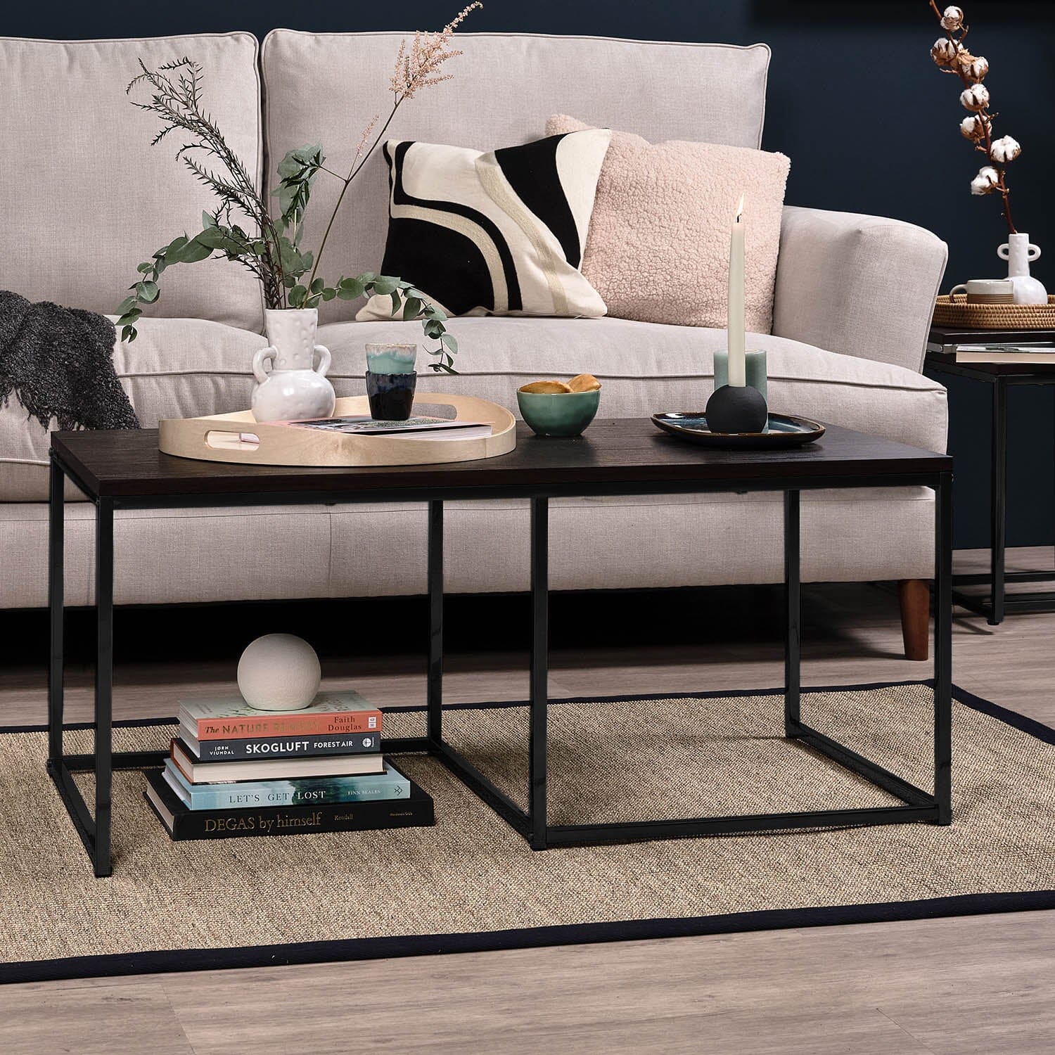 Jay Large Coffee Table Black Frame Walnut Top - Laura James