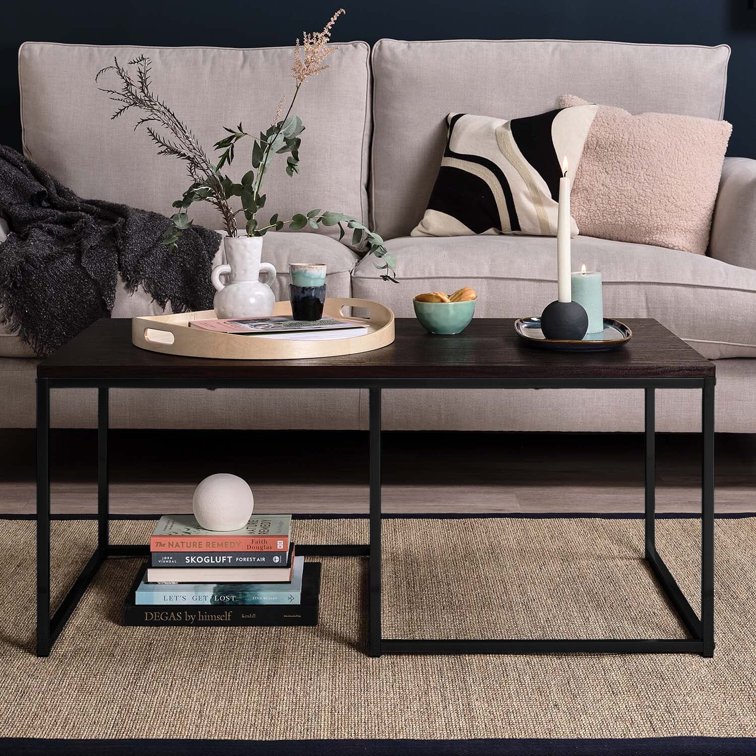Jay Large Coffee Table Black Frame Walnut Top - Laura James