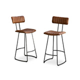 Jayden Tan Leather Industrial Bar Stool - Set of 2 - Black Metal Legs - Laura James 