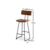 Jayden Tan Leather Industrial Bar Stool - Set of 2 - Black Metal Legs - Laura James 