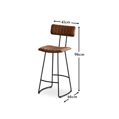 Jayden Tan Leather Tall Bar Stool - Set of 2 - Black Metal Legs - Laura James 