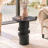 Adam 45cm Jet Black Mango Wood & Black Marble Round Side Table - Laura James 