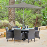 8 Seater Rattan Round Dining Set with Parasol - Black - Rattan Garden Furniture - Laura James
