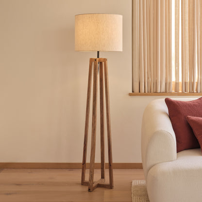 Konduru 150cm Floor Lamp Base - Natural Fabric and Natural Mango Wood - Laura James 