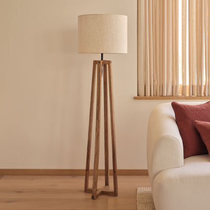 Konduru 150cm Floor Lamp Base - Natural Fabric and Natural Mango Wood - Laura James 