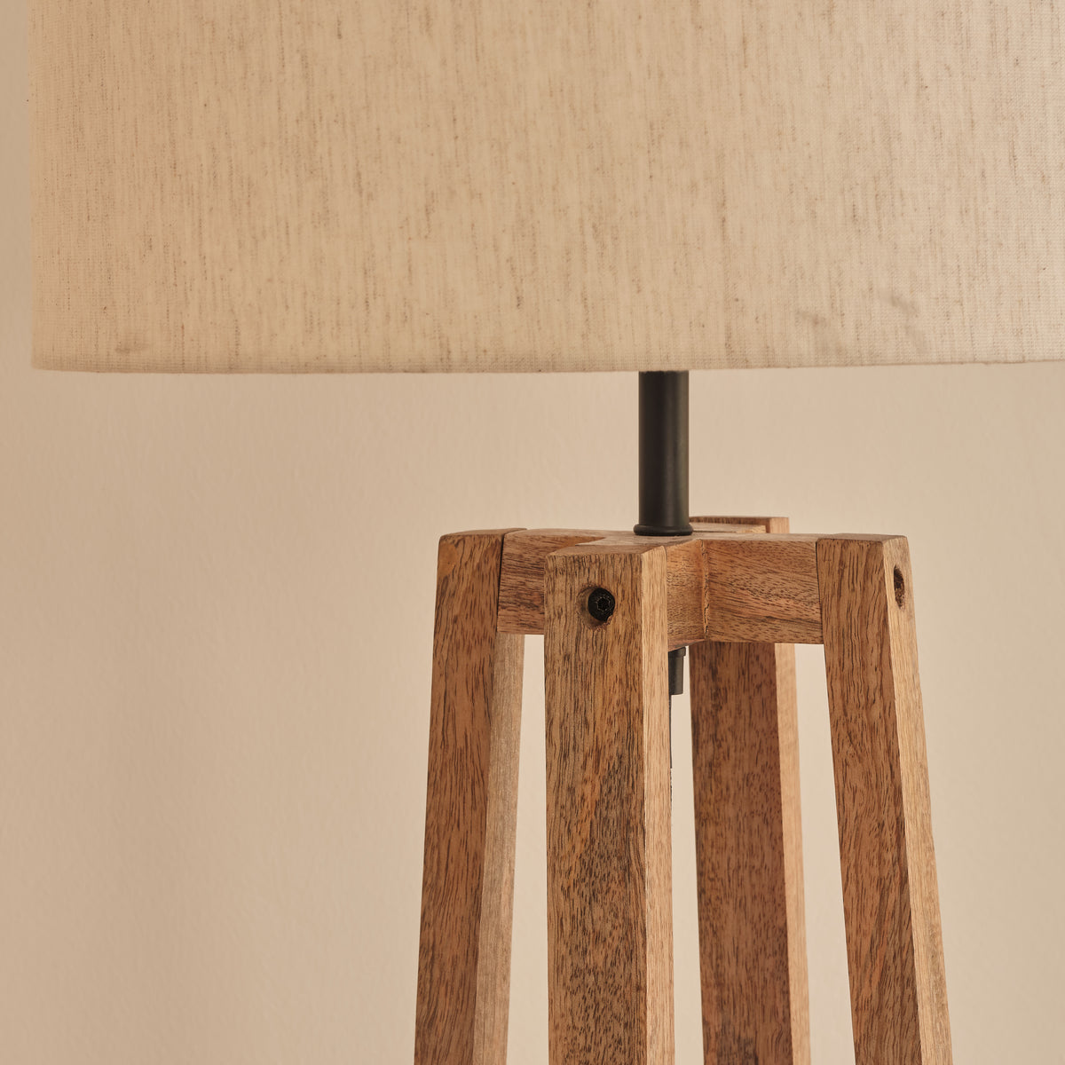 Konduru 150cm Floor Lamp Base - Natural Fabric and Natural Mango Wood - Laura James 