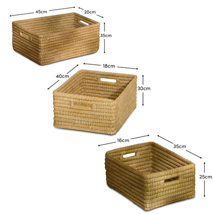 Kalna Rectangular Sea Grass Baskets - Set of 3  - Natural