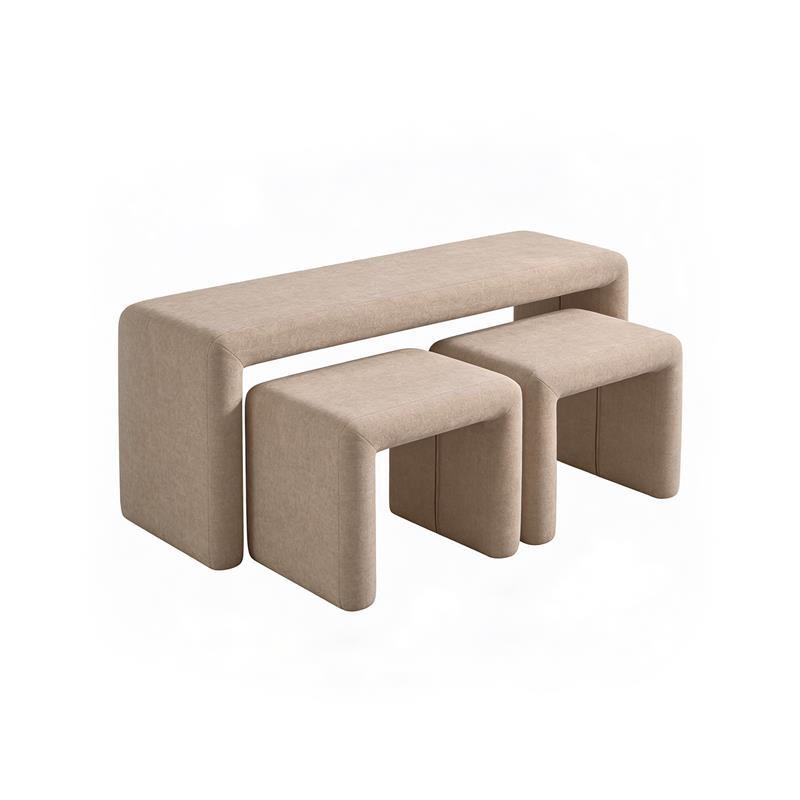 Kamiko Dining Nesting Bench & Stools - Mink Taupe - Laura James