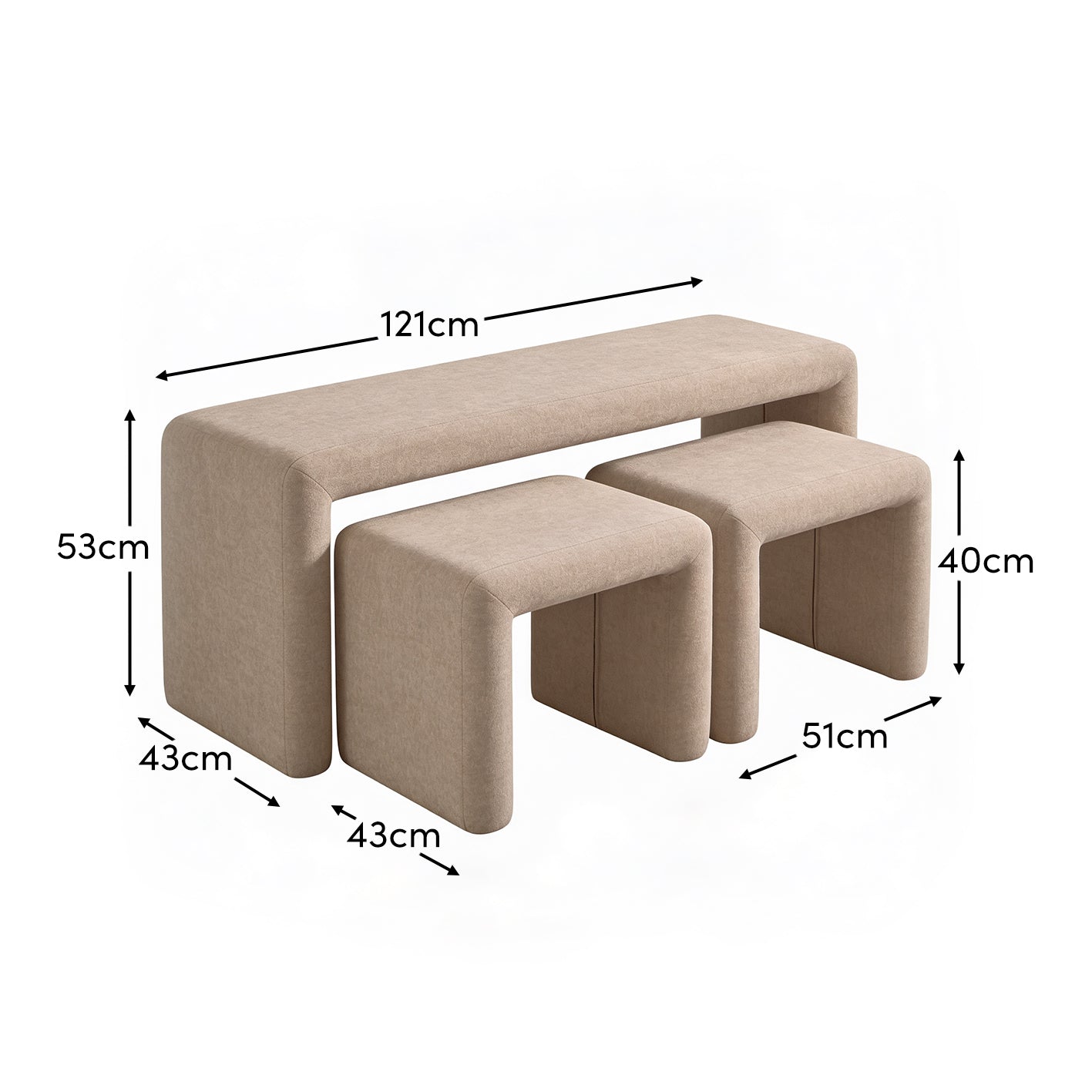 Kamiko Dining Nesting Bench & Stools - Mink Taupe - Laura James