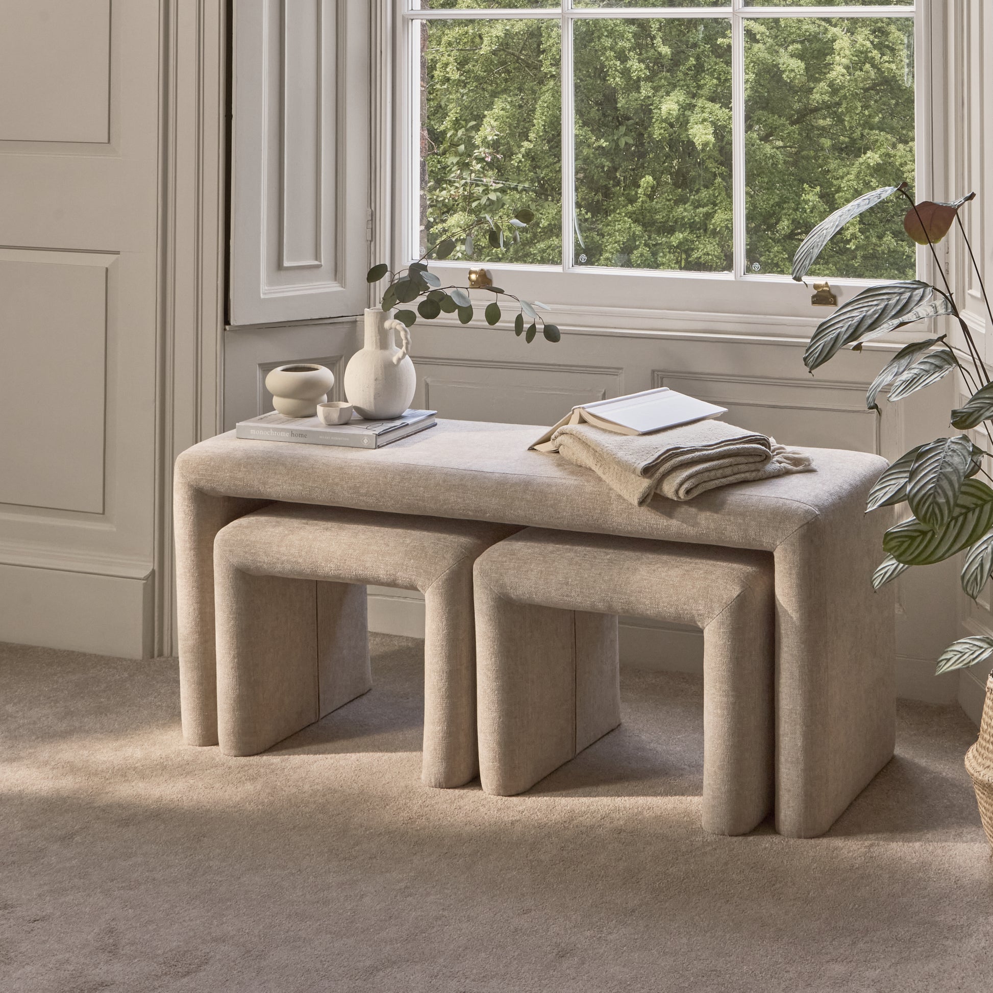 Kamiko Dining Nesting Bench & Stools - Mink Taupe - Laura James