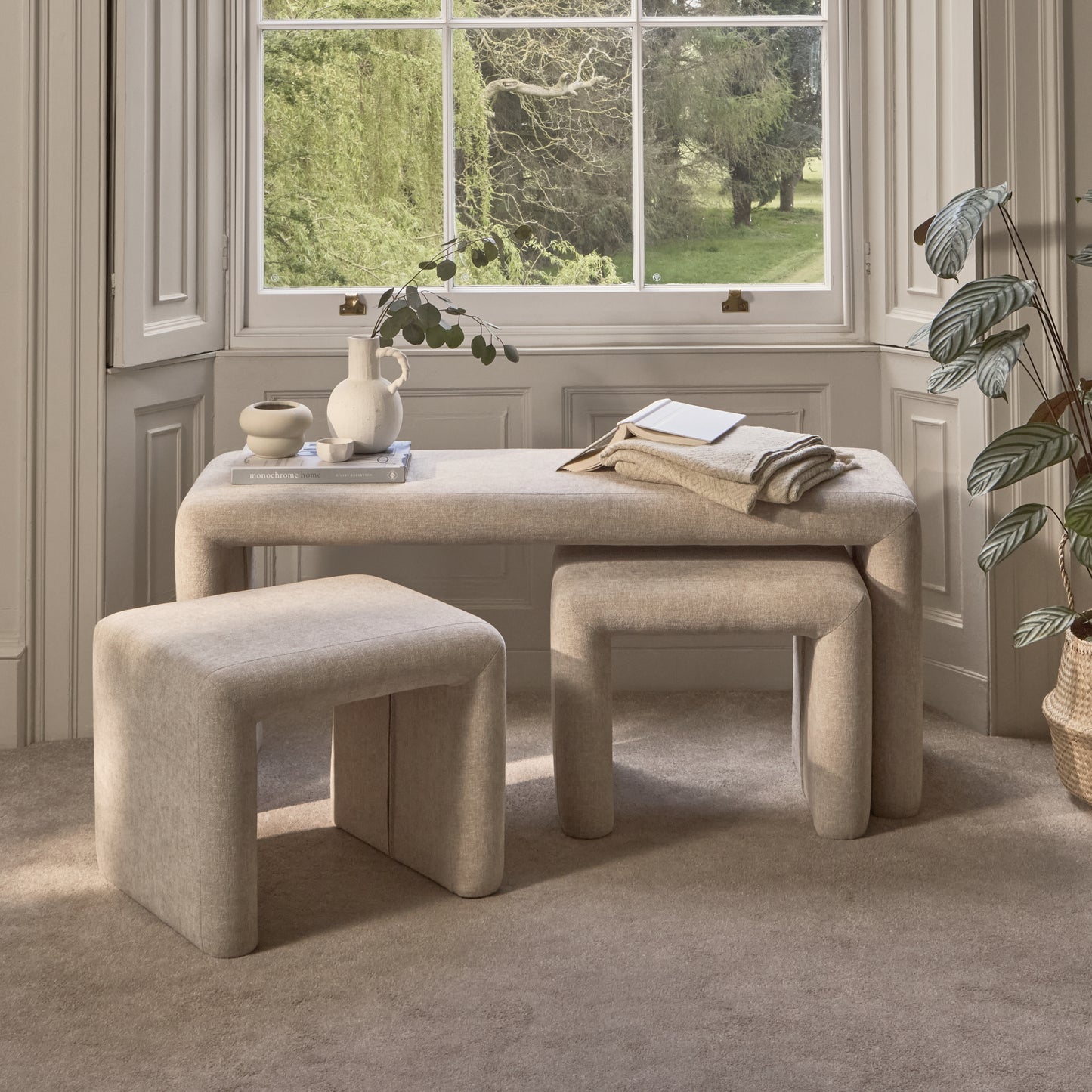 Kamiko Dining Nesting Bench & Stools - Mink Taupe - Laura James