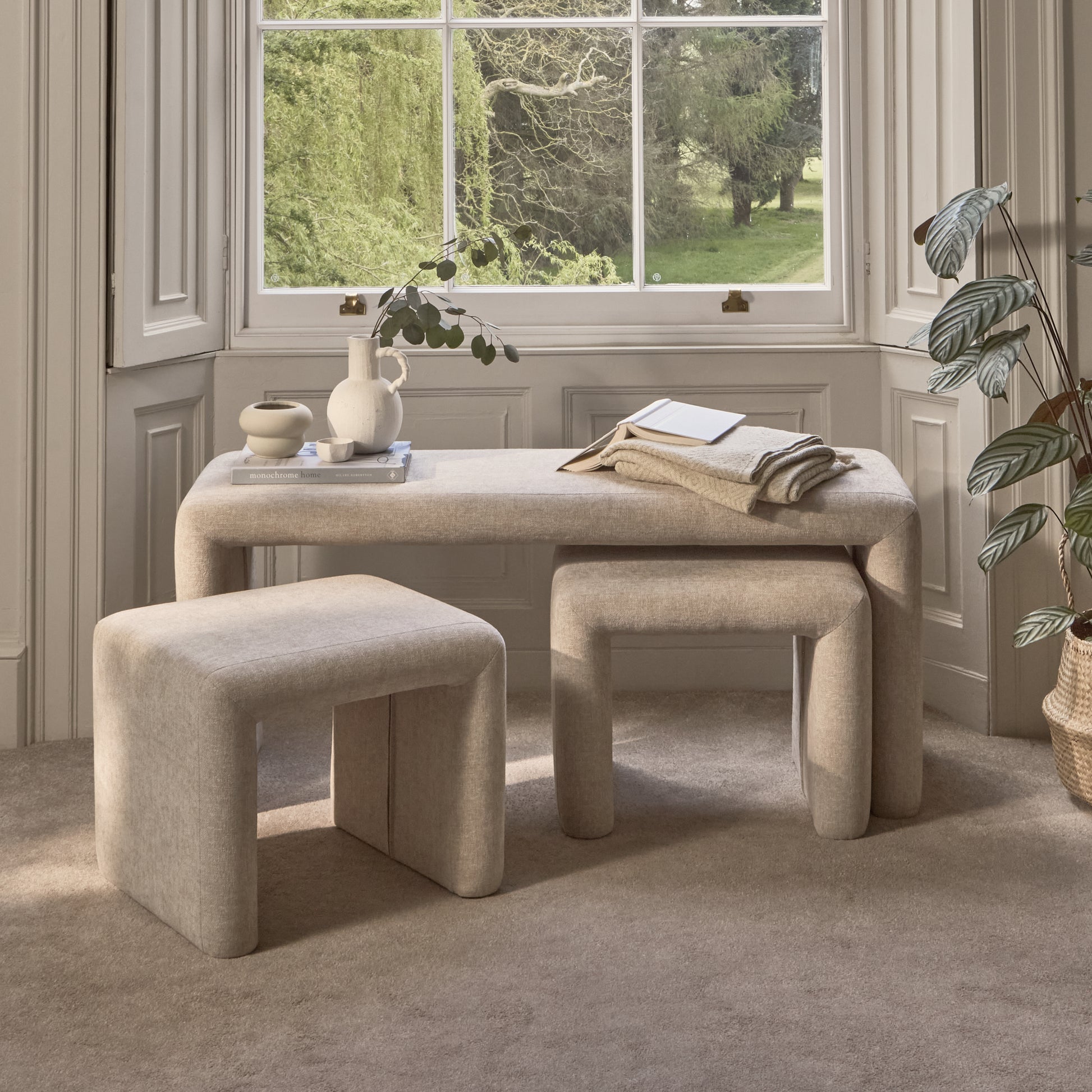 Kamiko Dining Nesting Bench & Stools - Mink Taupe - Laura James