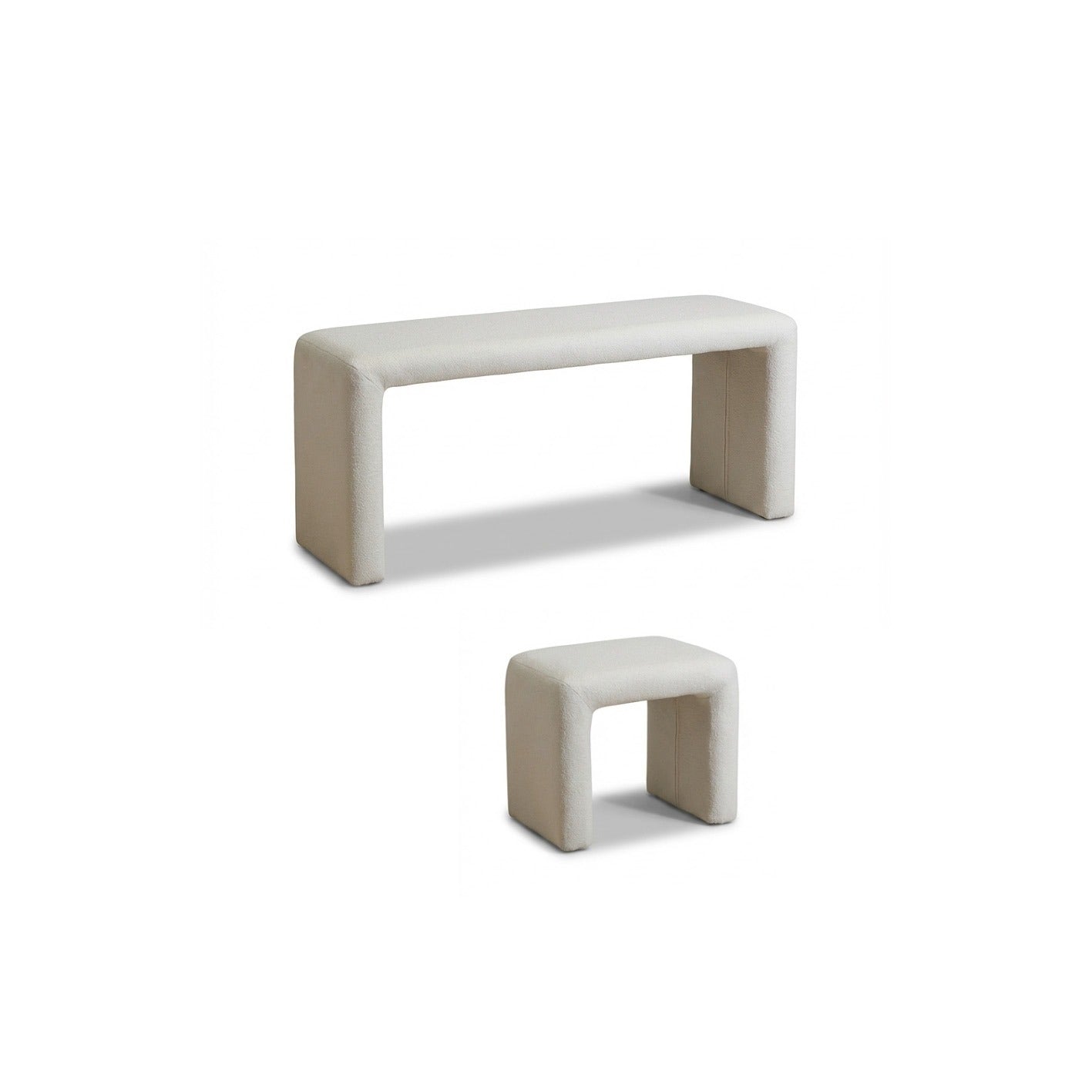 Kamiko Dining Nesting Bench & Stools - Chalk White Boucle - Laura James