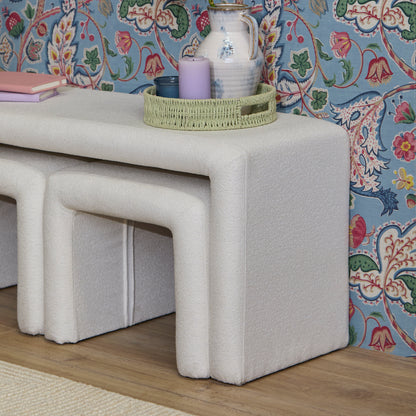 Kamiko Dining Nesting Bench & Stools - Chalk White Boucle - Laura James