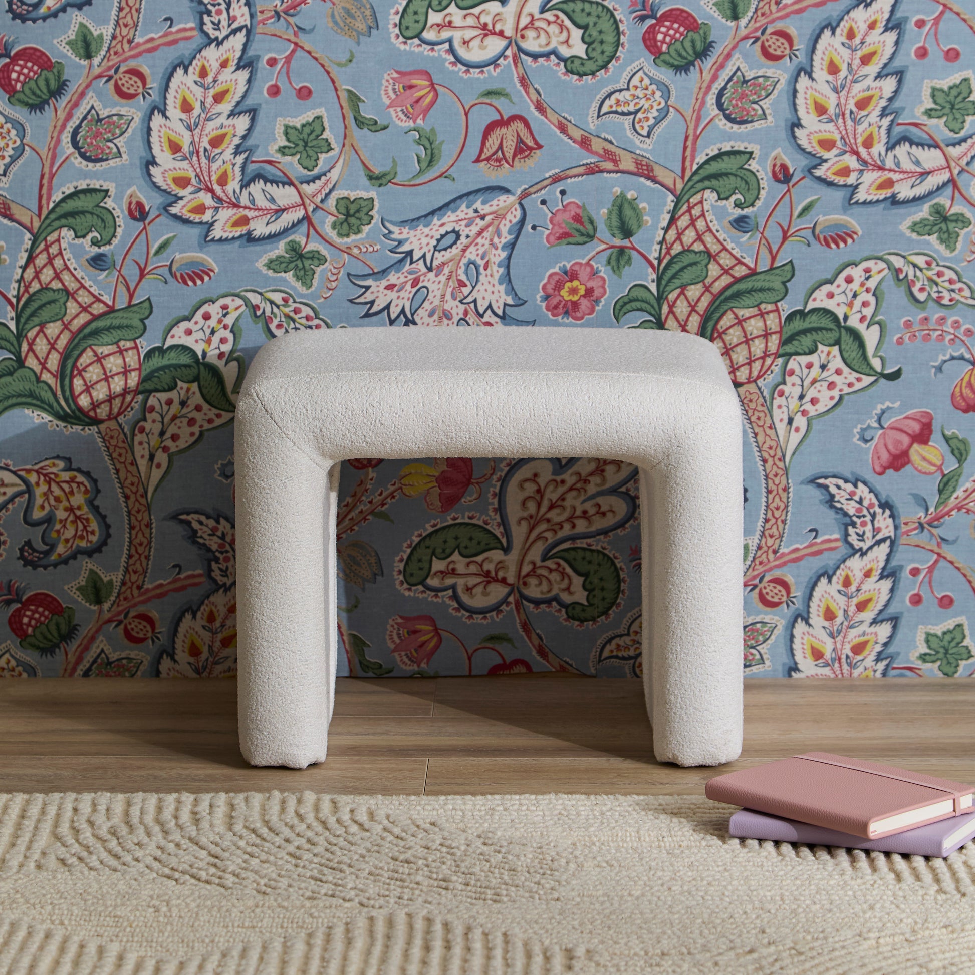 Kamiko Dining Nesting Bench & Stools - Chalk White Boucle - Laura James