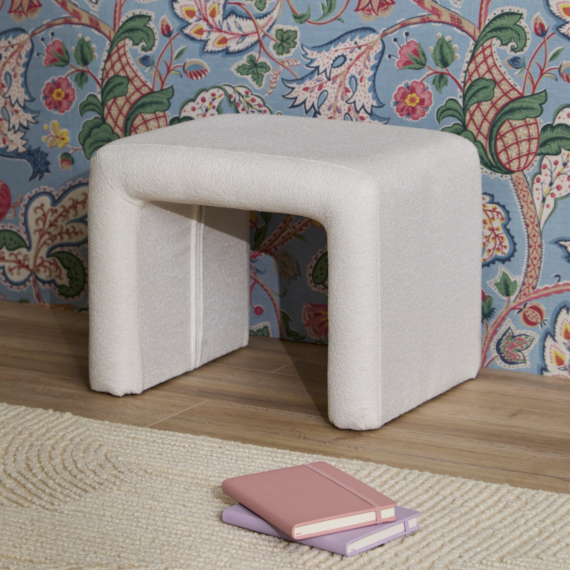 Kamiko Dining Nesting Bench & Stools - Chalk White Boucle - Laura James