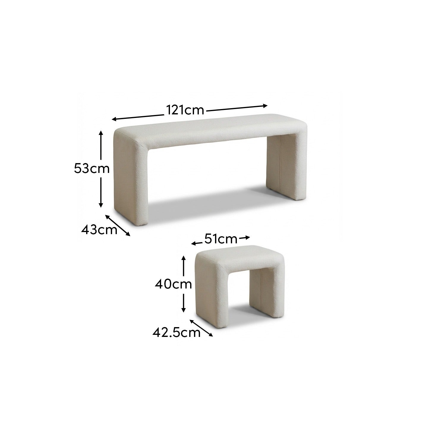 Kamiko Dining Nesting Bench & Stools - Chalk White Boucle - Laura James