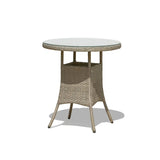 Kemble 2 Seater Round Rattan Garden Bistro Table - Light Grey with Clear Glass Top - Laura James