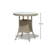 Kemble 2 Seater Round Rattan Garden Bistro Table - Light Grey with Clear Glass Top - Laura James
