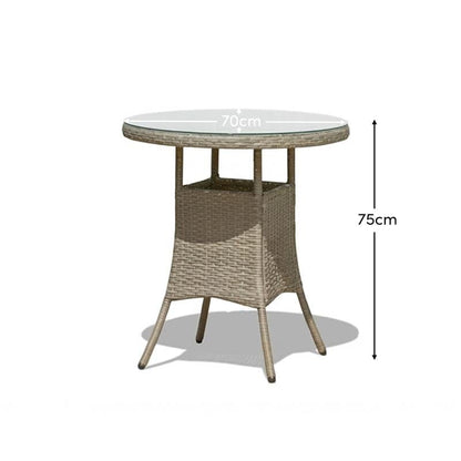 Kemble 2 Seater Round Rattan Garden Bistro Table - Light Grey with Clear Glass Top - Laura James