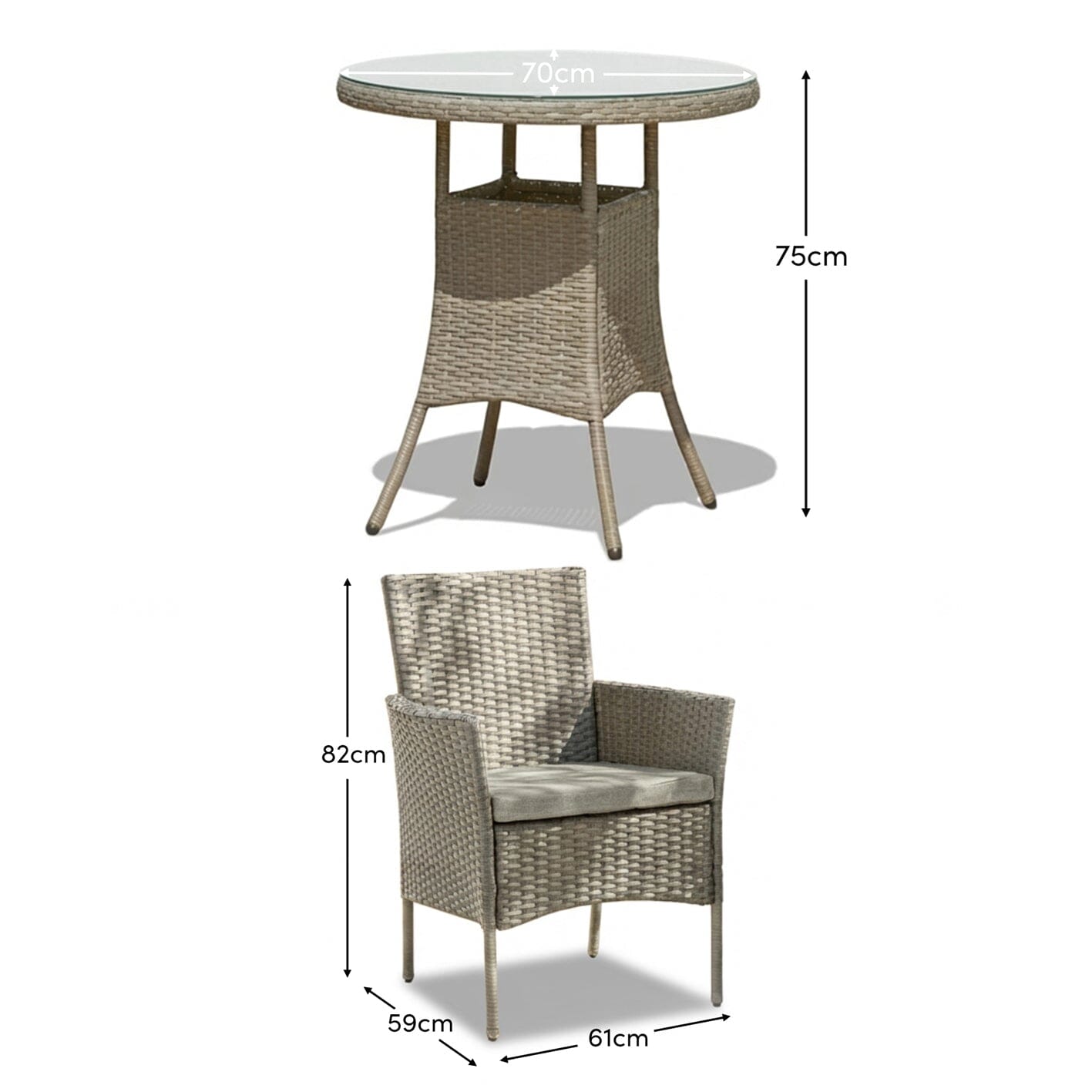 Kemble 2 Seater Rattan Bistro Dining Set - Light Grey - Laura James