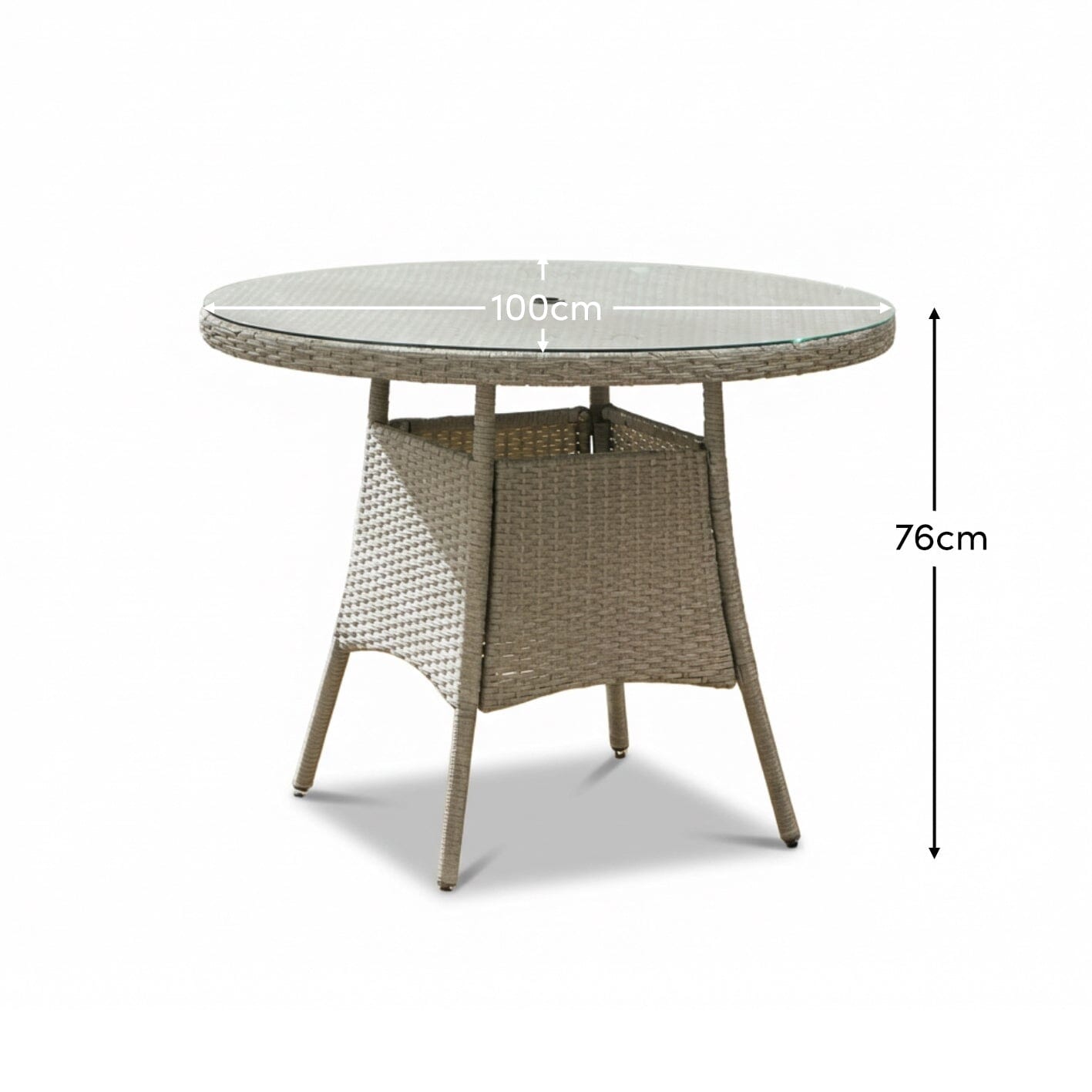 Kemble 4 Seater Round Rattan Garden Dining Table - Light Grey - Laura James
