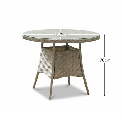 Kemble 4 Seater Round Rattan Garden Dining Table - Light Grey - Laura James