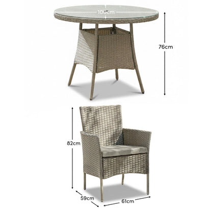 Kemble 6 Seater Round Rattan Garden Dining Set with Kemble/Marston Dining Chairs - Light Grey - Laura James