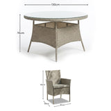 Kemble 6 Seater Round Rattan Garden Dining Set with Kemble/Marston Dining Chairs - Light Grey - Laura James