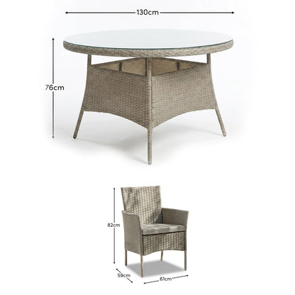 Kemble 6 Seater Round Rattan Garden Dining Set with Kemble/Marston Dining Chairs - Light Grey - Laura James