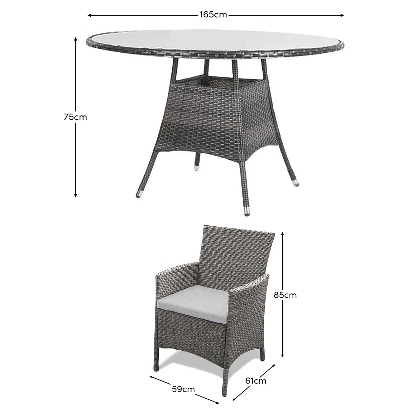 Kemble 8 Seater Rattan Round Garden Dining set - Grey - Laura James