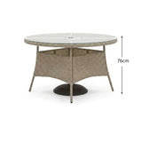 Kemble 6 Seater Round Rattan Garden Dining Table - Light Grey with Clear Glass Top