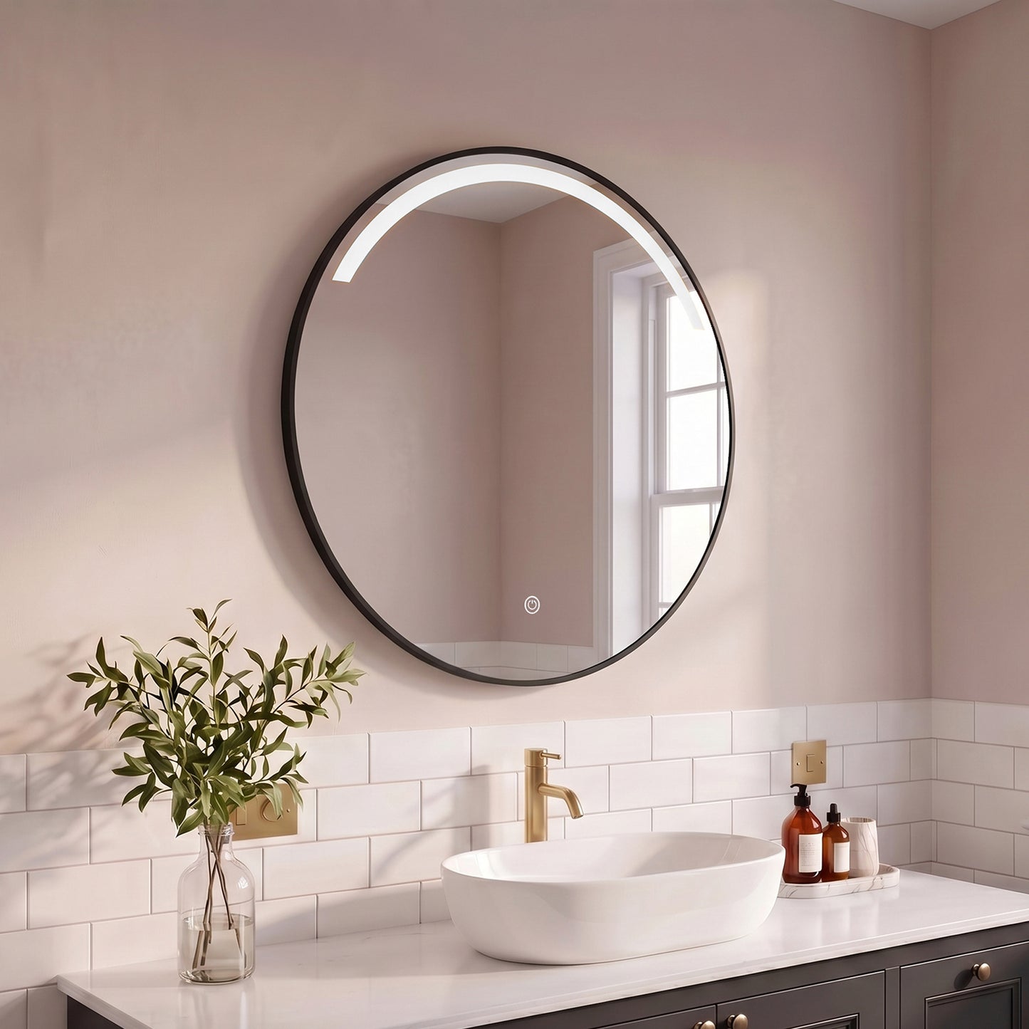 Kimbridge 90cm LED Round Bathroom Mirror - Black - Laura James 