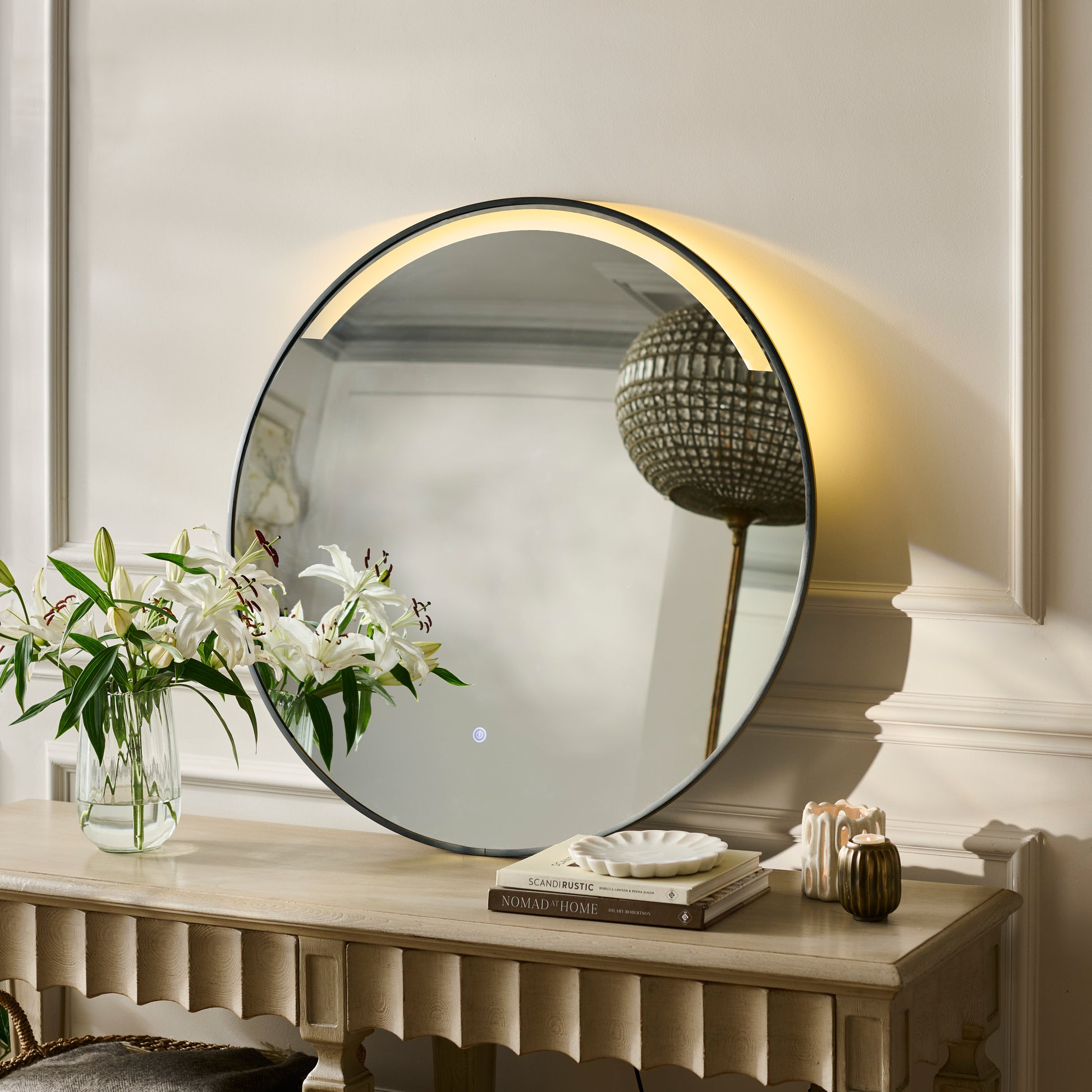 Kimbridge 90cm LED Round Bathroom Mirror - Black - Laura James