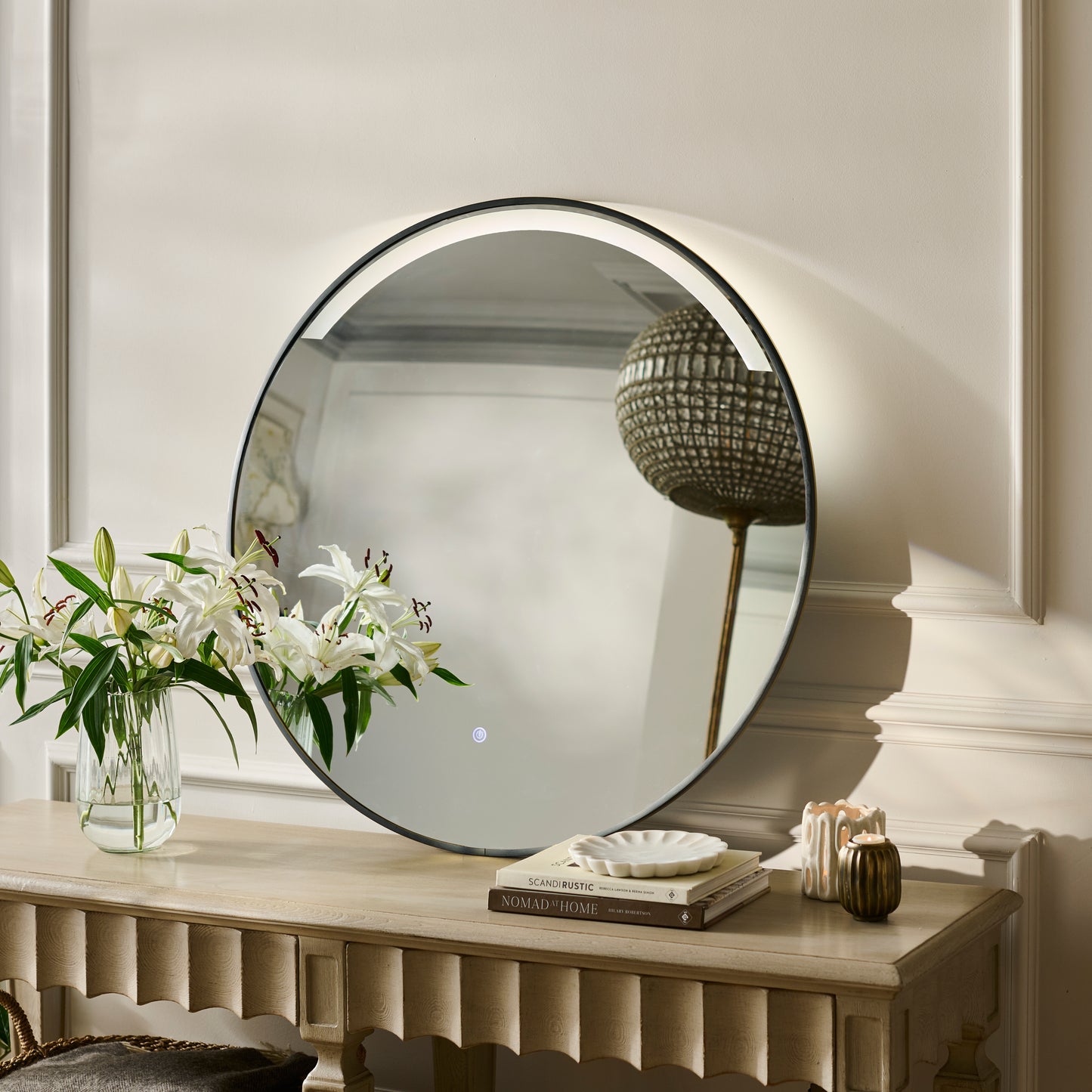 Kimbridge 90cm LED Round Bathroom Mirror - Black - Laura James